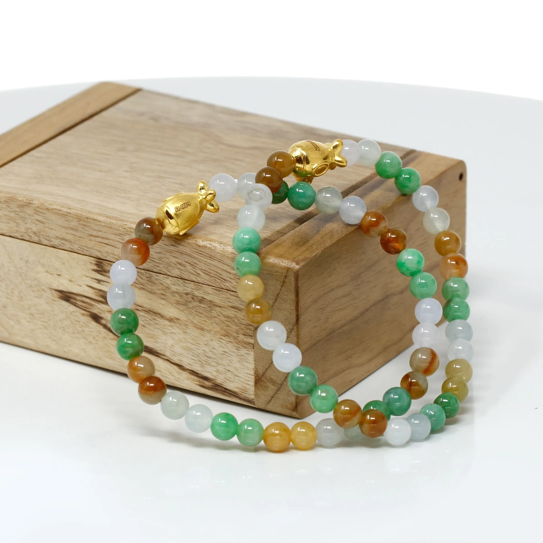 RealJade® "Submarine" Multi-colored Genuine High-quality Jade Jadeite Bracelet Bangle with 24k Yellow Gold Submarine Charm Colorful #403