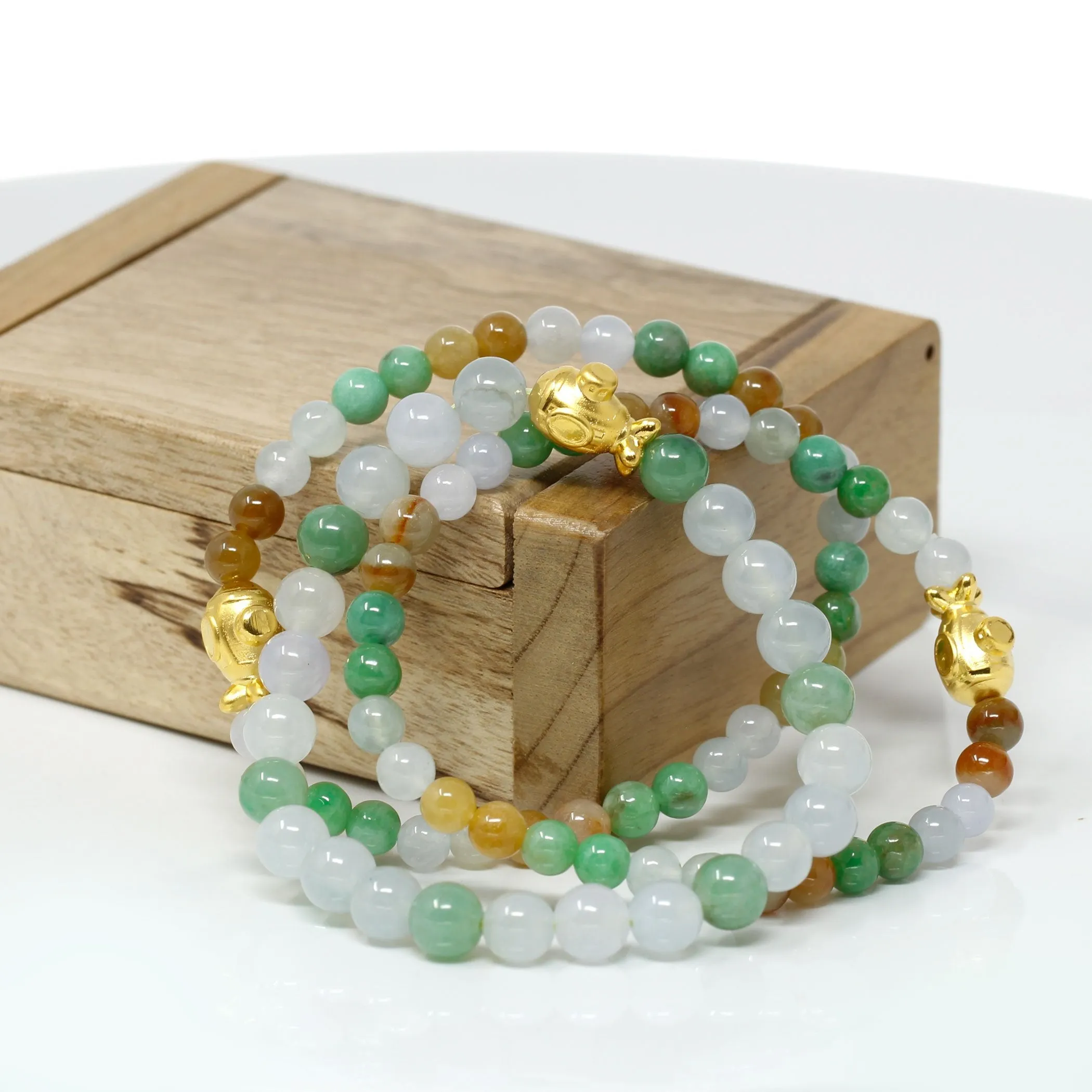 RealJade® "Submarine" Multi-colored Genuine High-quality Jade Jadeite Bracelet Bangle with 24k Yellow Gold Submarine Charm Colorful #403