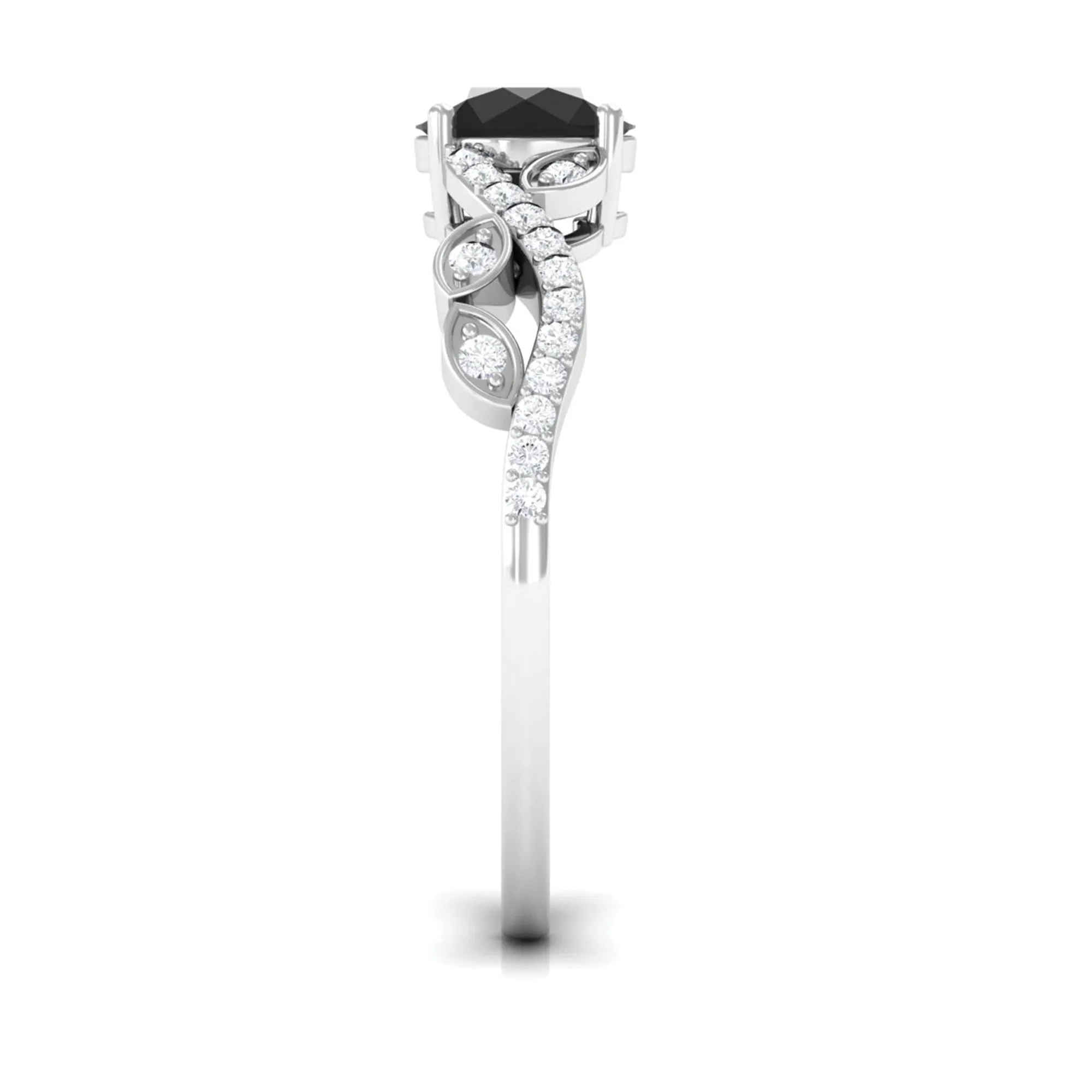 Round Created Black Diamond and Diamond Designer Engagement Ring