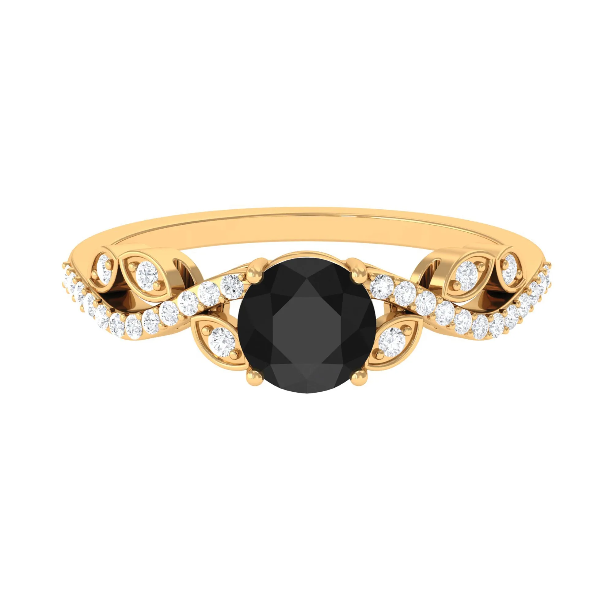 Round Created Black Diamond and Diamond Designer Engagement Ring