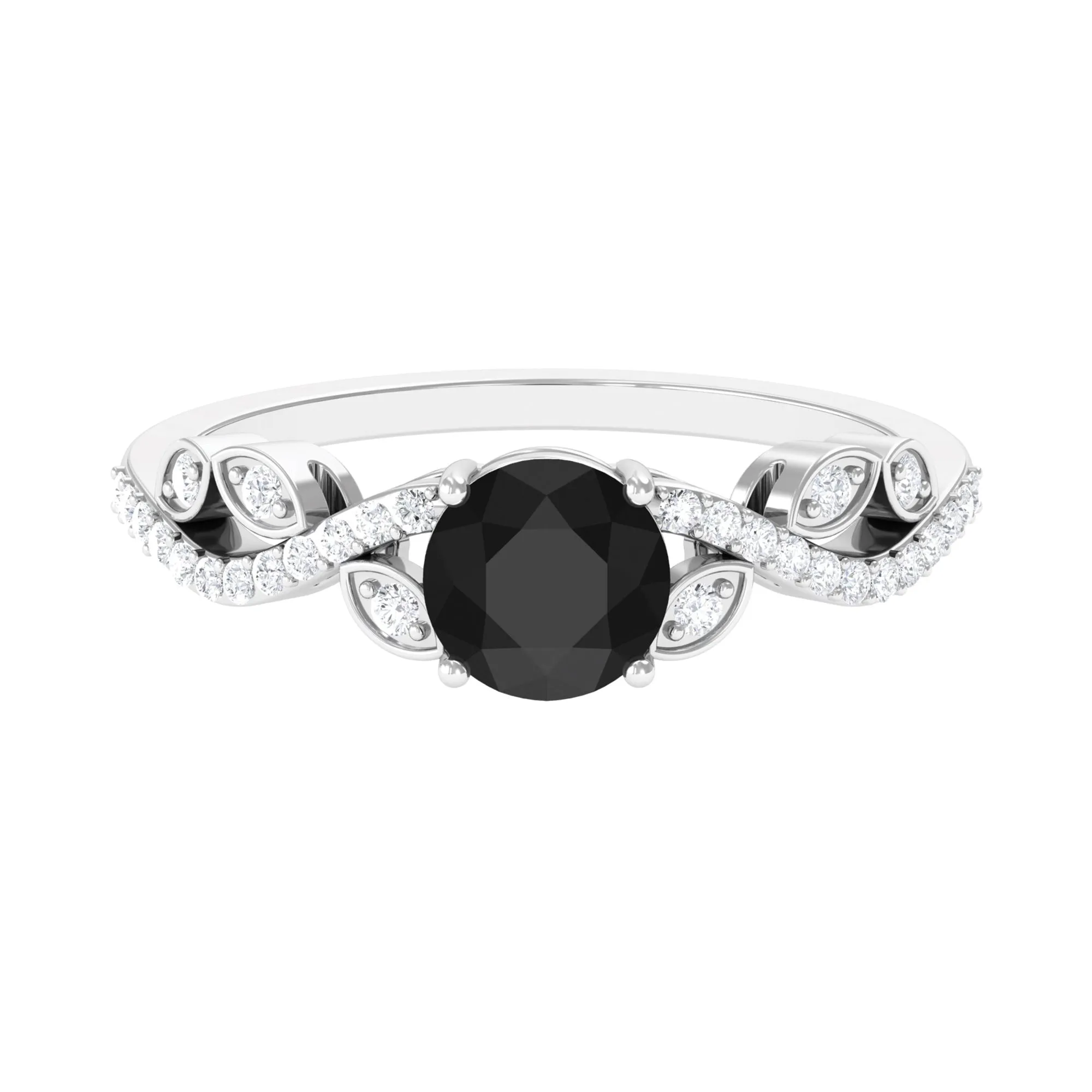 Round Created Black Diamond and Diamond Designer Engagement Ring