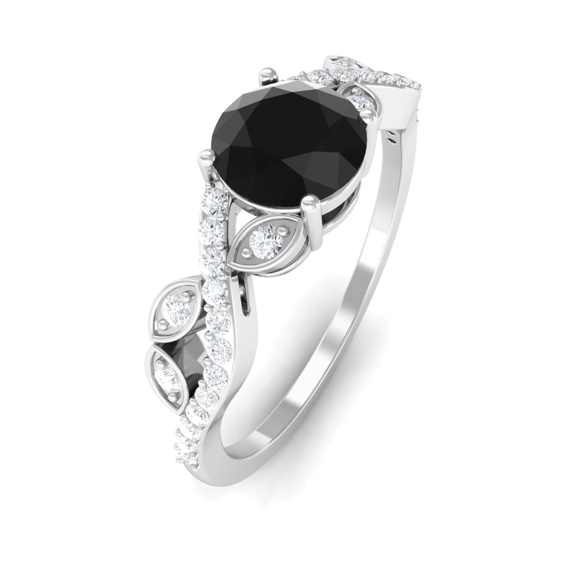 Round Created Black Diamond and Diamond Designer Engagement Ring