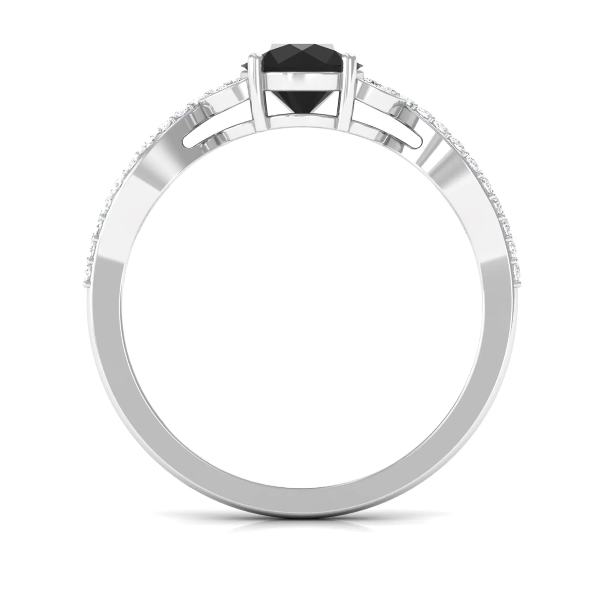 Round Created Black Diamond and Diamond Designer Engagement Ring