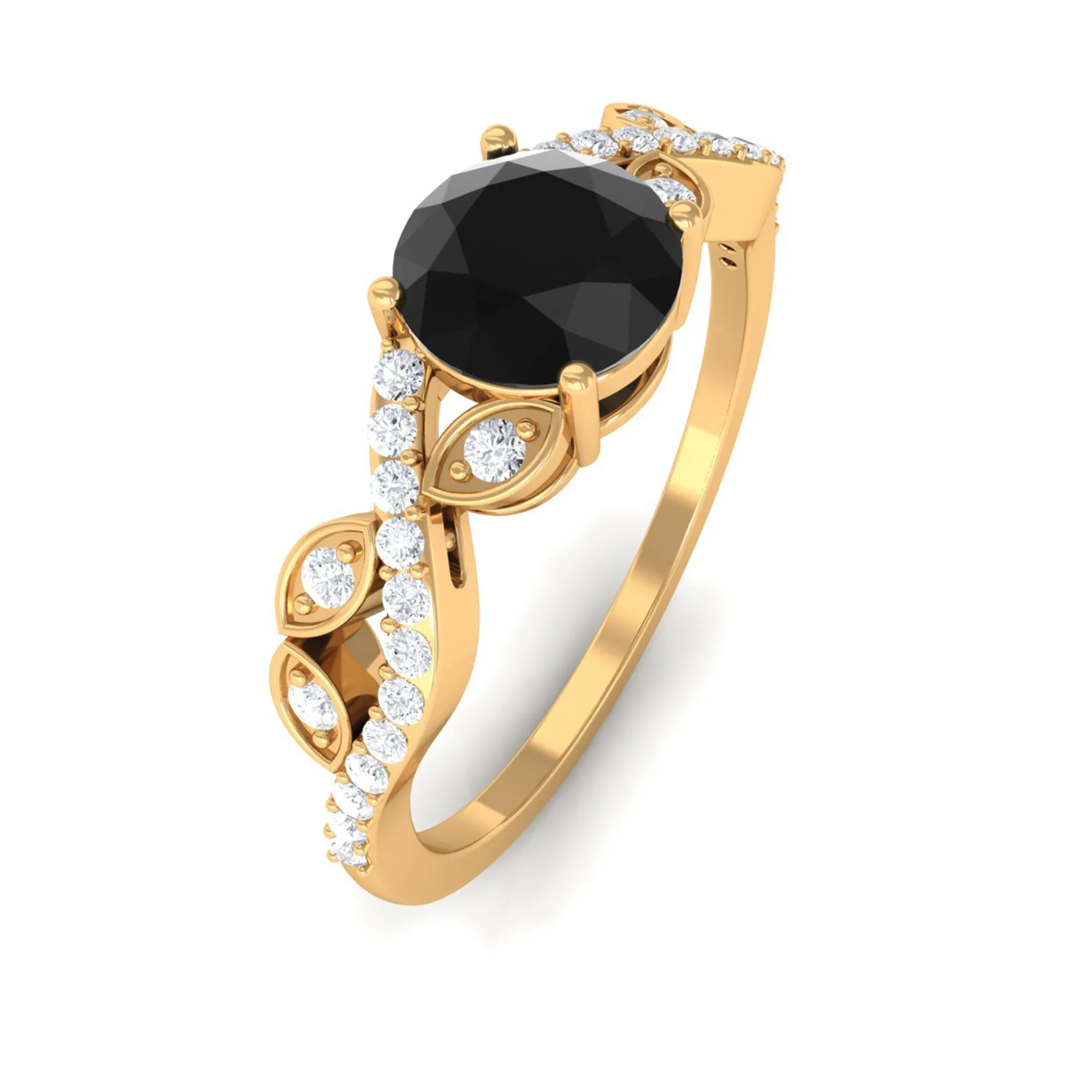 Round Created Black Diamond and Diamond Designer Engagement Ring