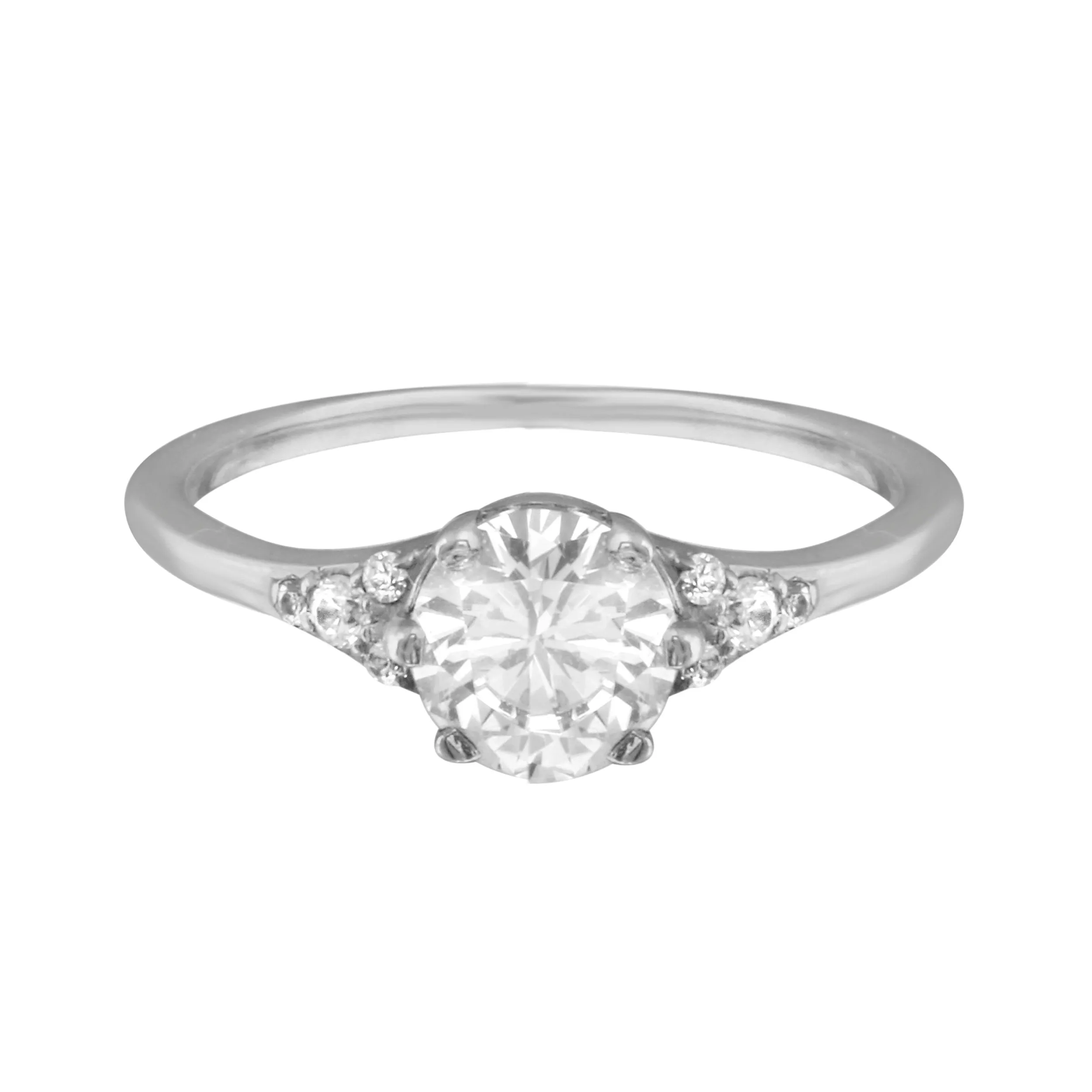 Round Diamond and Tiny Pavé Side Stones Engagement Ring