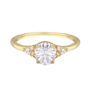 Round Diamond and Tiny Pavé Side Stones Engagement Ring