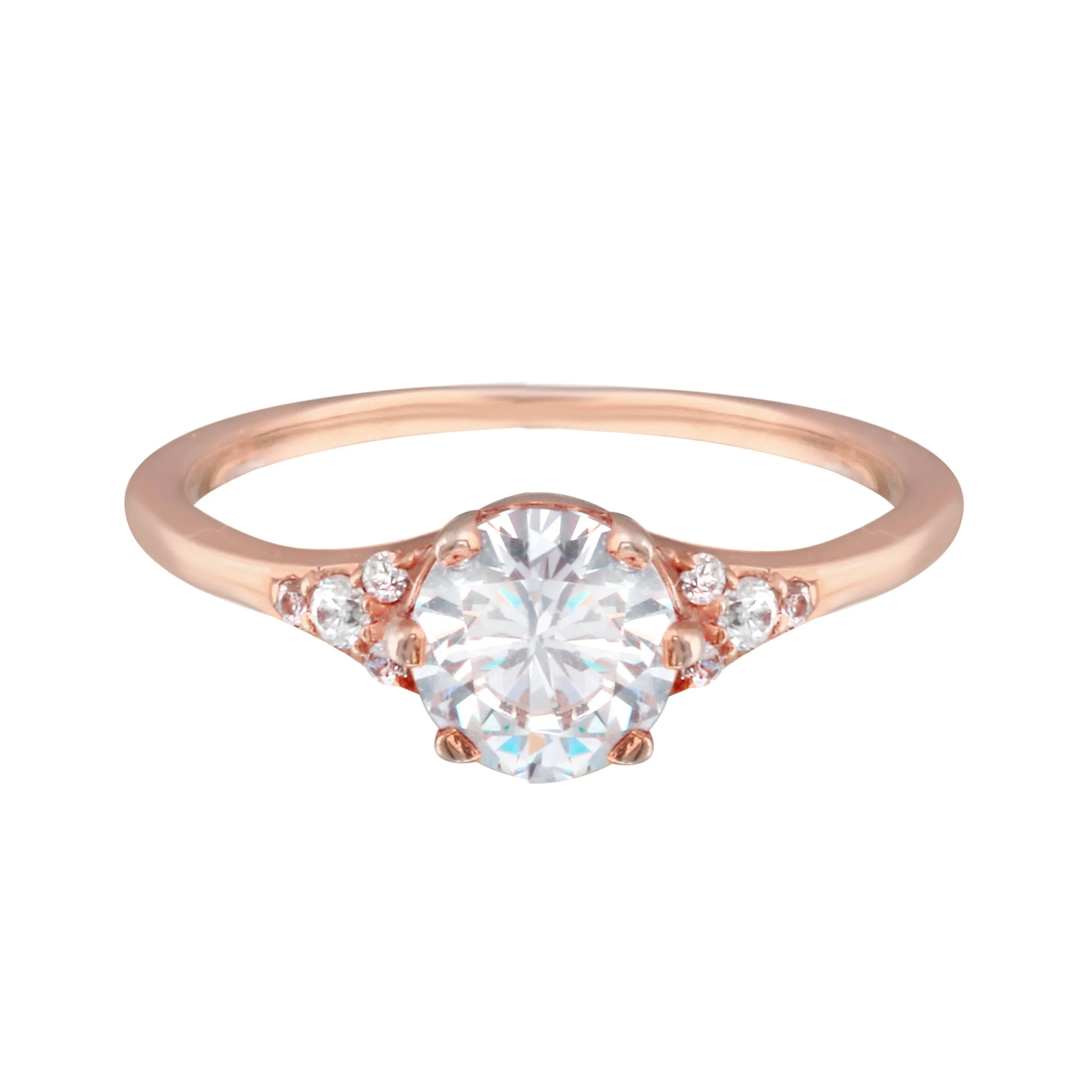 Round Diamond and Tiny Pavé Side Stones Engagement Ring