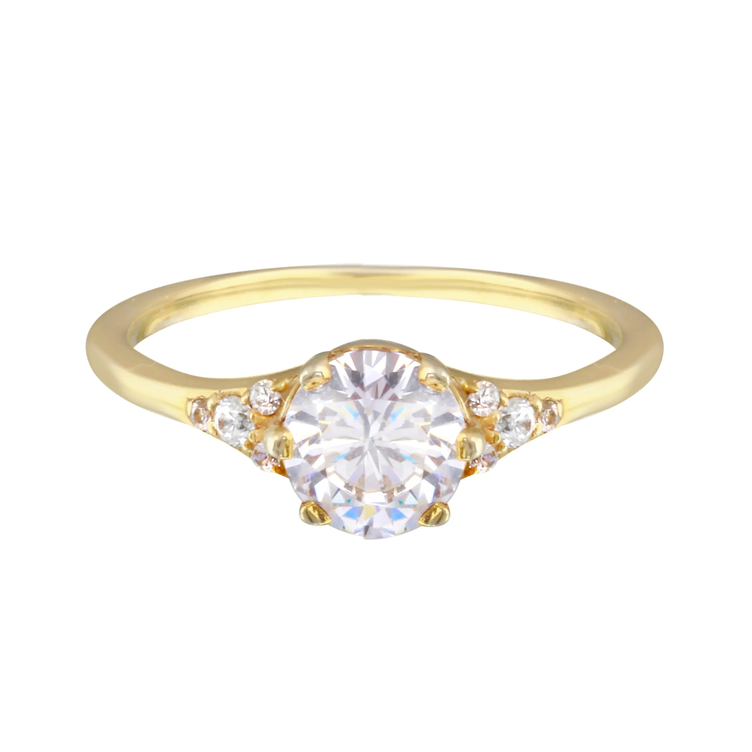 Round Diamond and Tiny Pavé Side Stones Engagement Ring