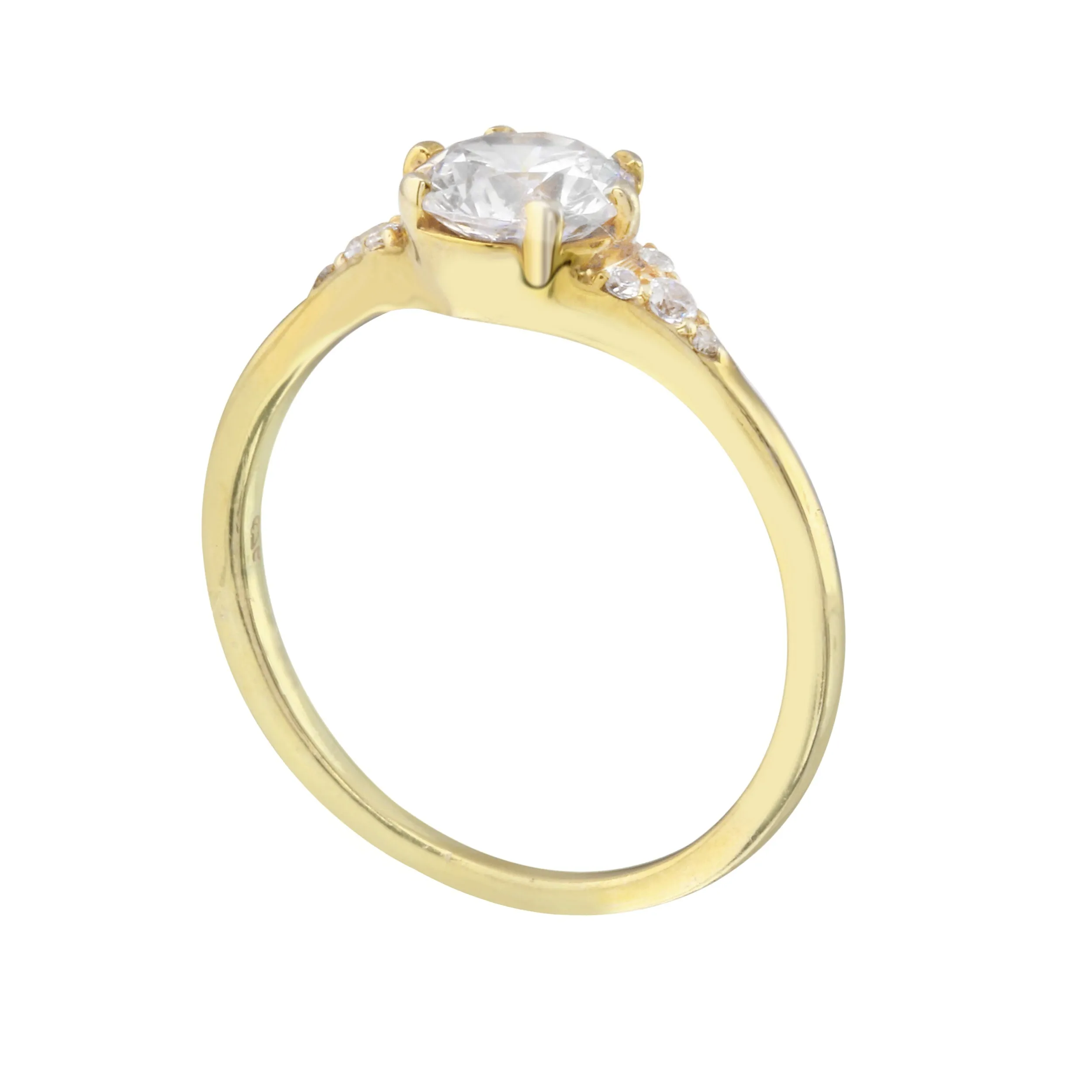Round Diamond and Tiny Pavé Side Stones Engagement Ring