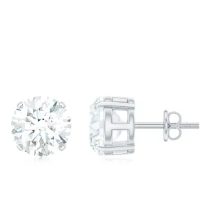 Round Moissanite Solitaire Stud earrings in 4 Prong Setting