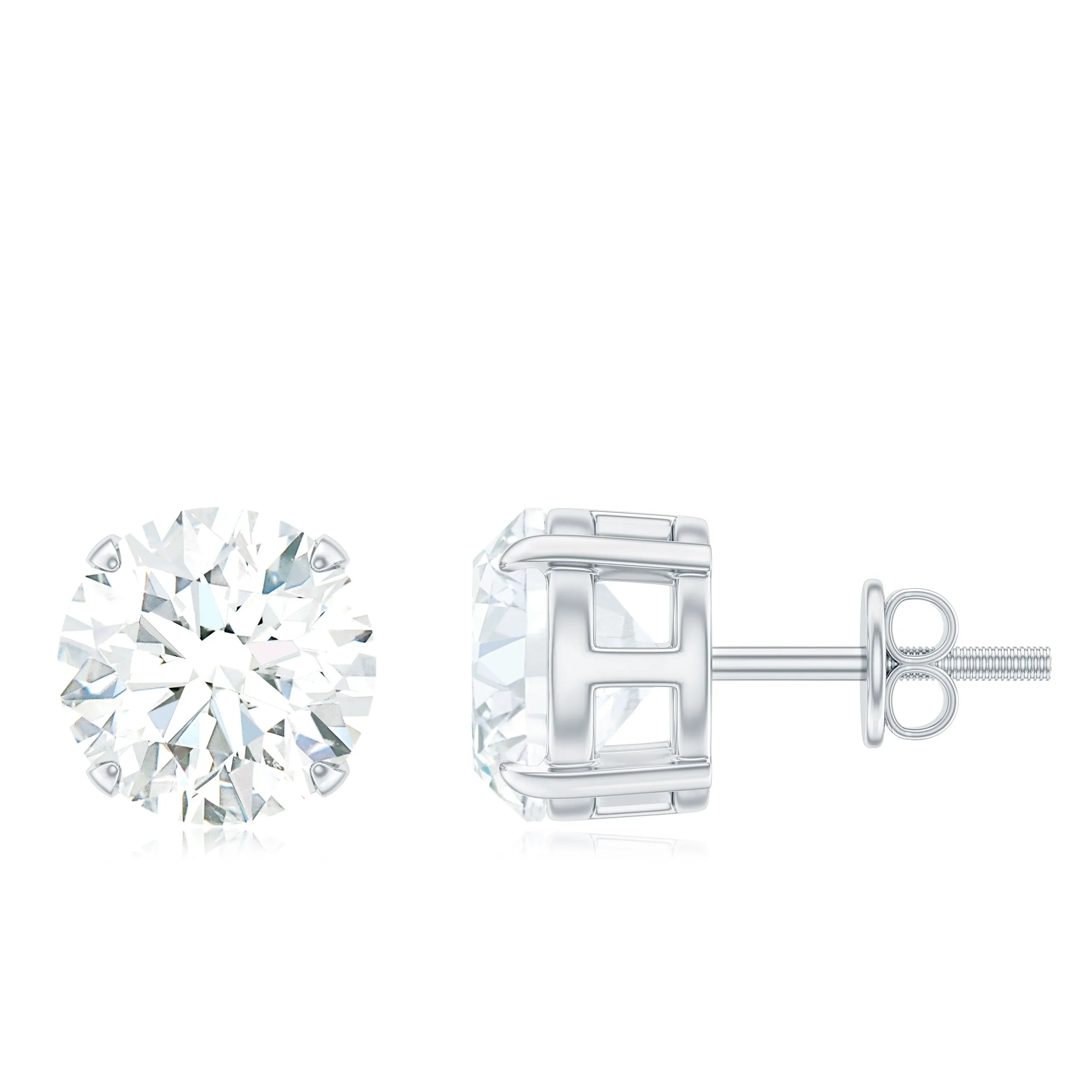 Round Moissanite Solitaire Stud earrings in 4 Prong Setting