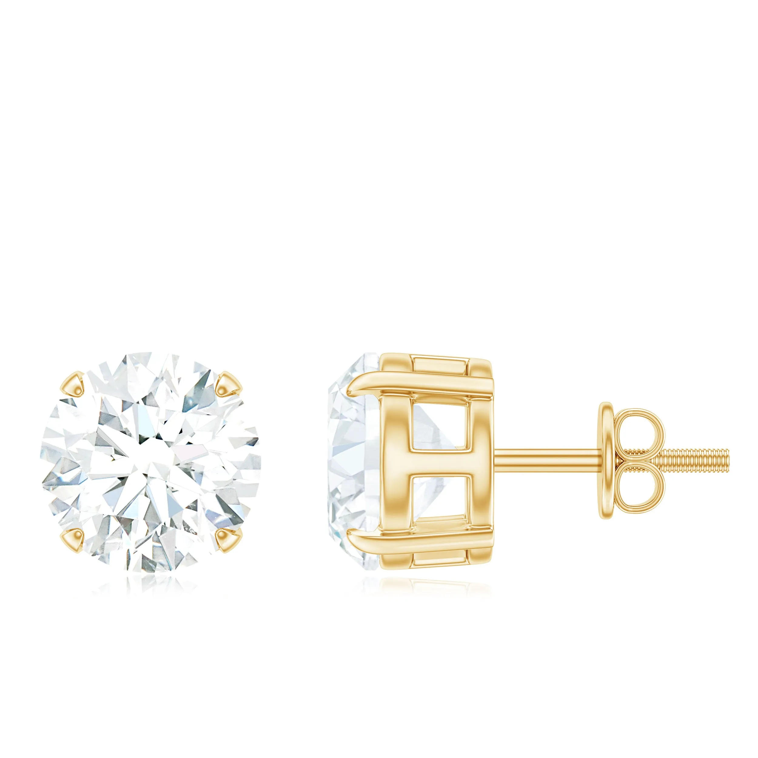 Round Moissanite Solitaire Stud earrings in 4 Prong Setting