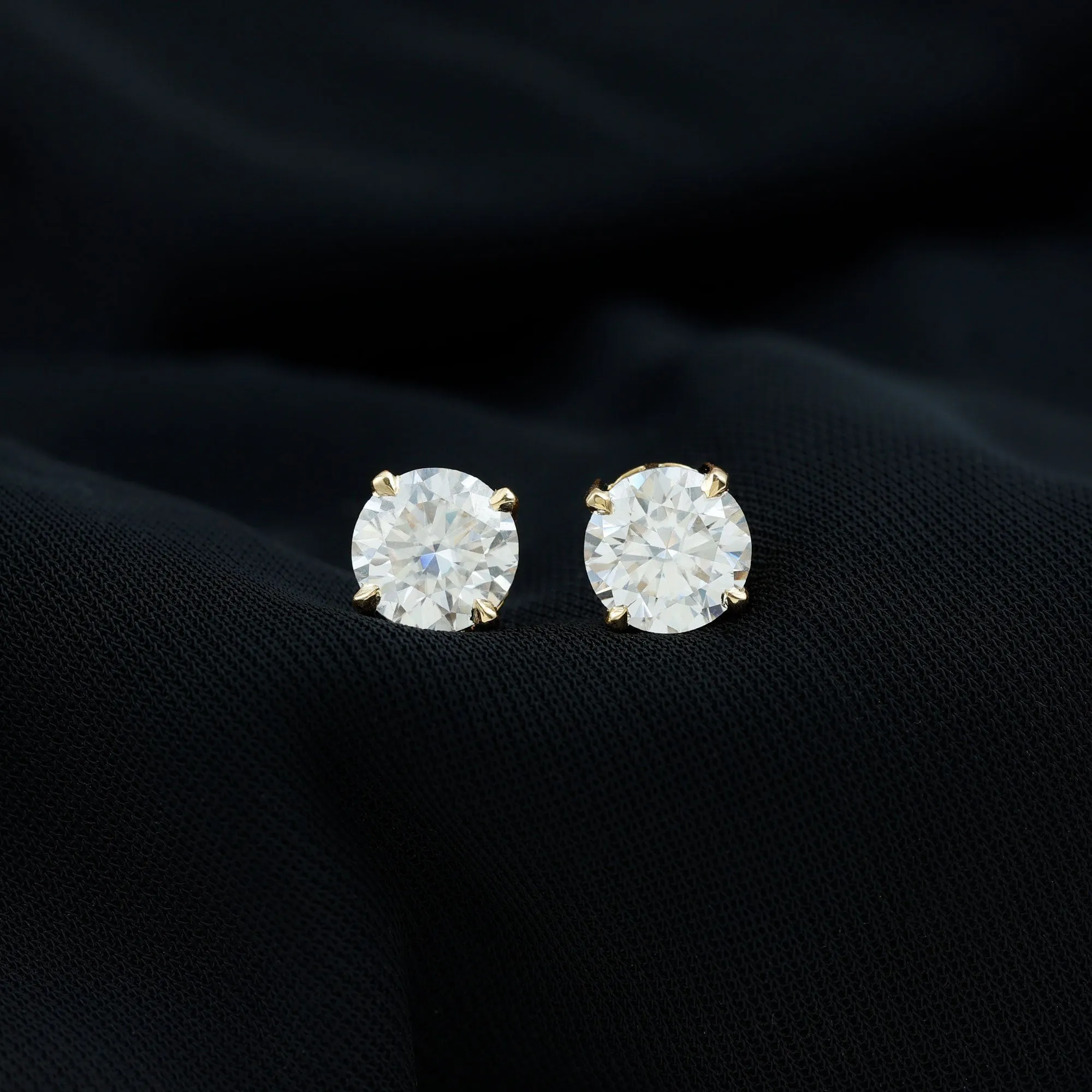 Round Moissanite Solitaire Stud earrings in 4 Prong Setting