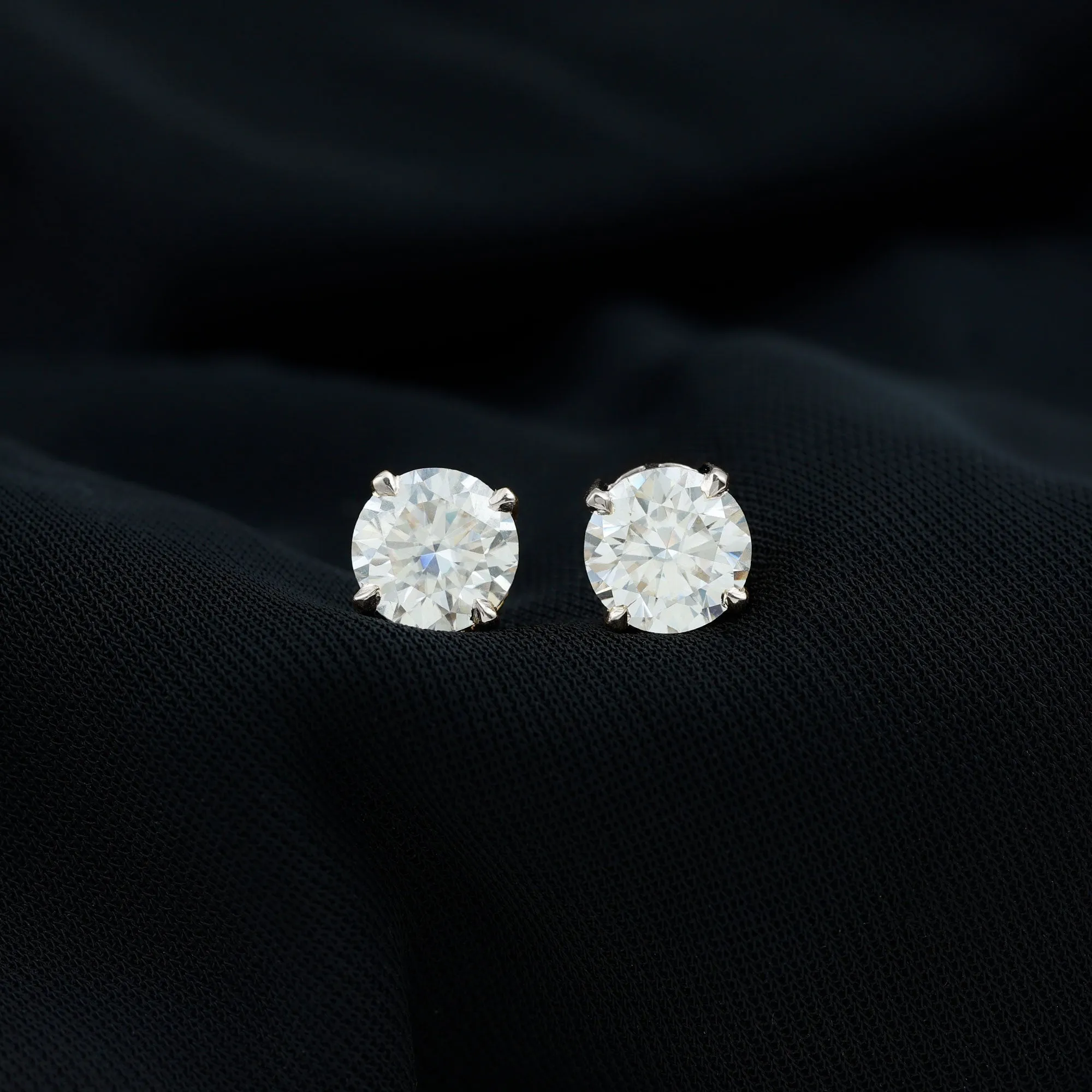 Round Moissanite Solitaire Stud earrings in 4 Prong Setting
