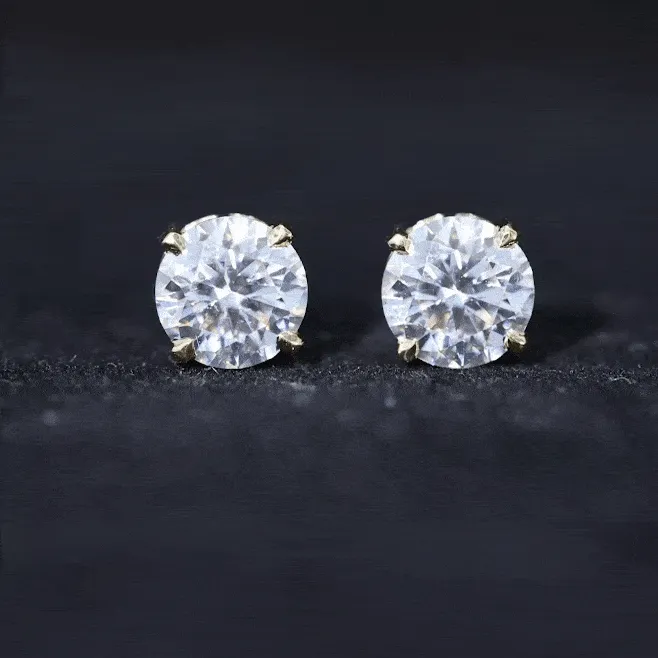 Round Moissanite Solitaire Stud earrings in 4 Prong Setting