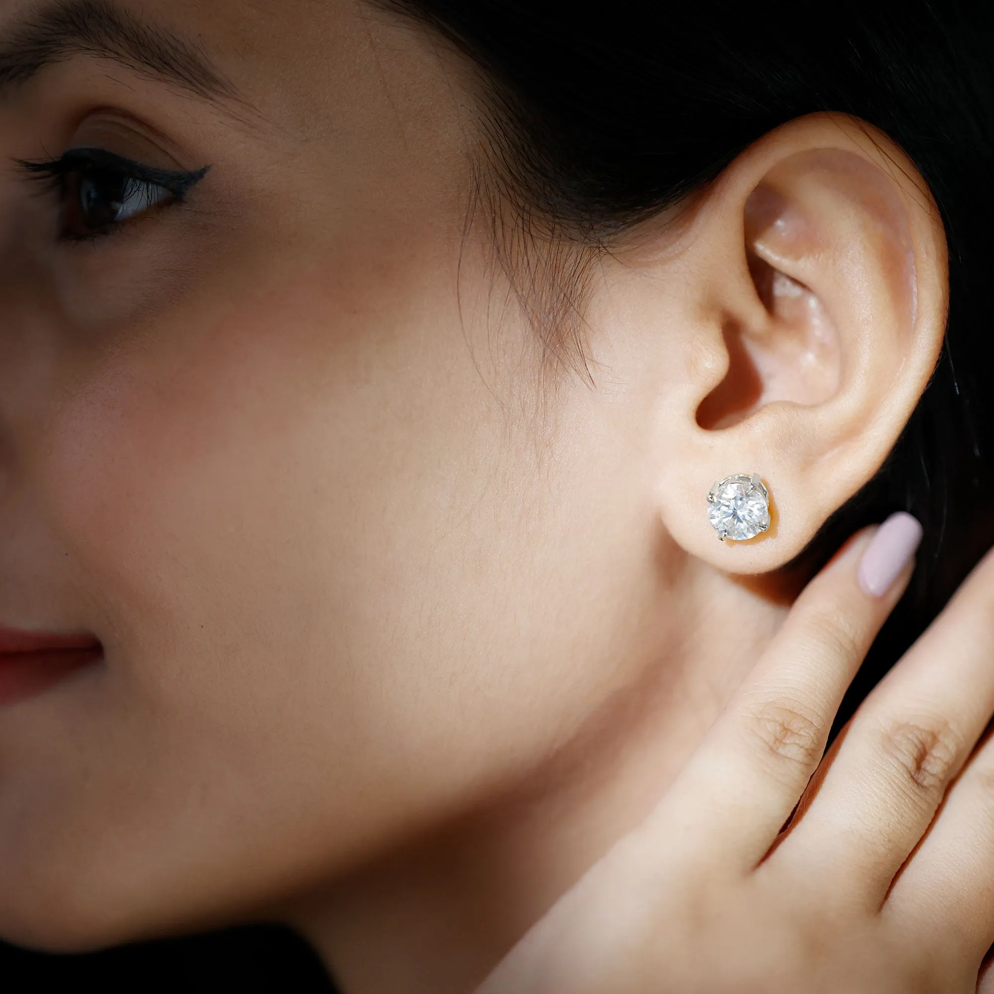 Round Moissanite Solitaire Stud earrings in 4 Prong Setting