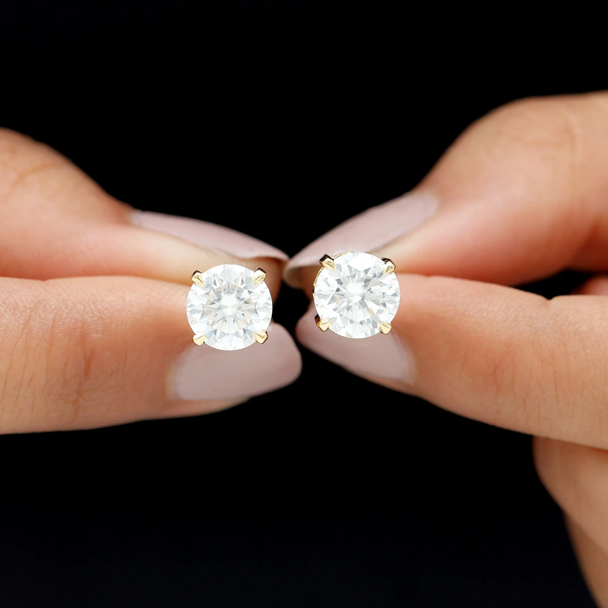Round Moissanite Solitaire Stud earrings in 4 Prong Setting
