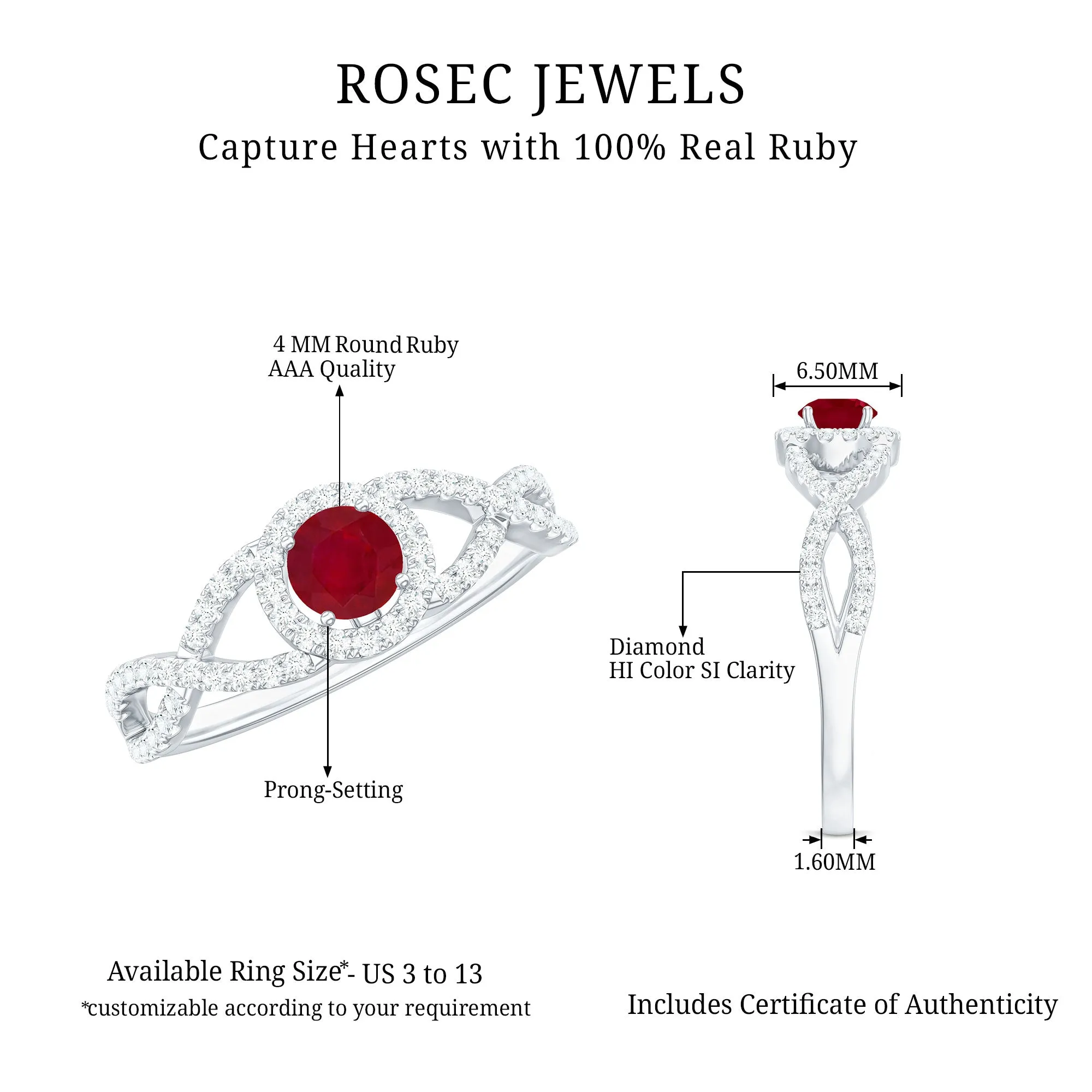 Round Ruby and Diamond Criss Cross Engagement Ring