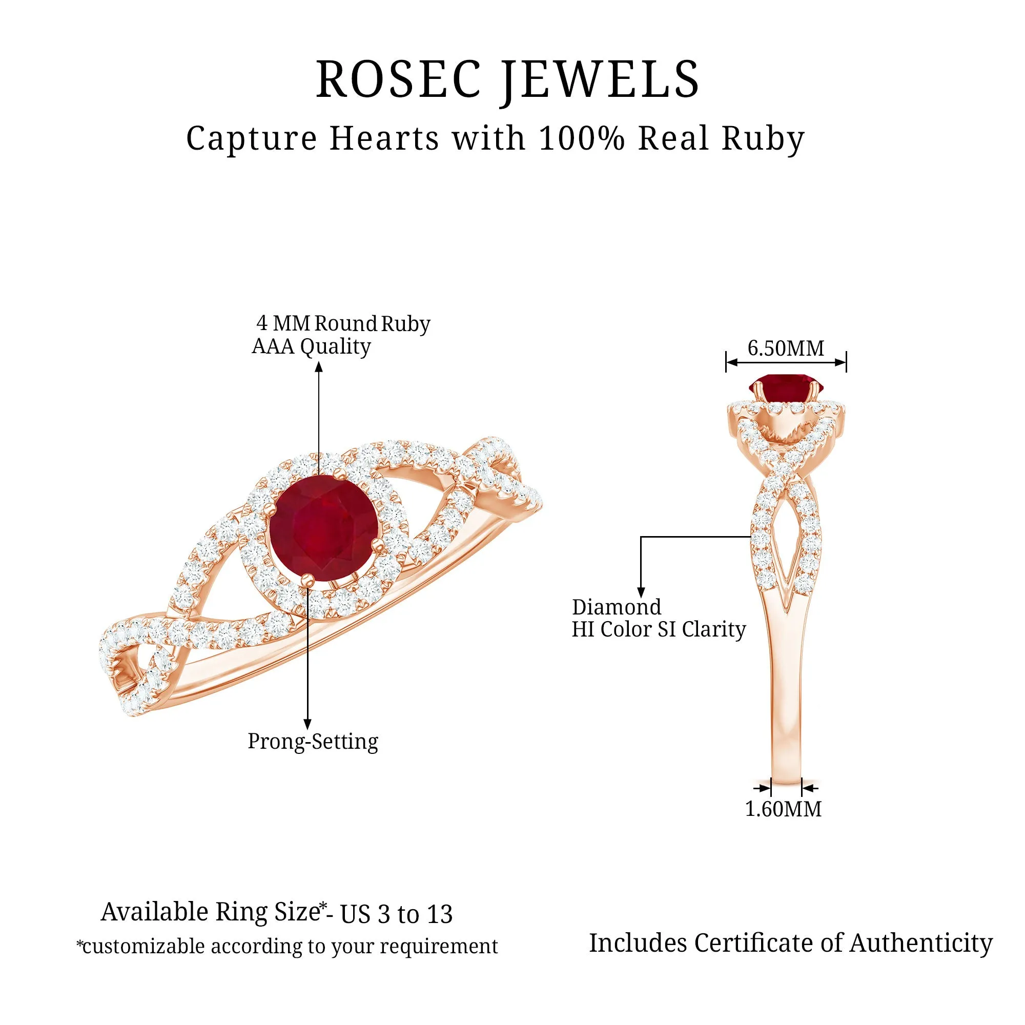 Round Ruby and Diamond Criss Cross Engagement Ring