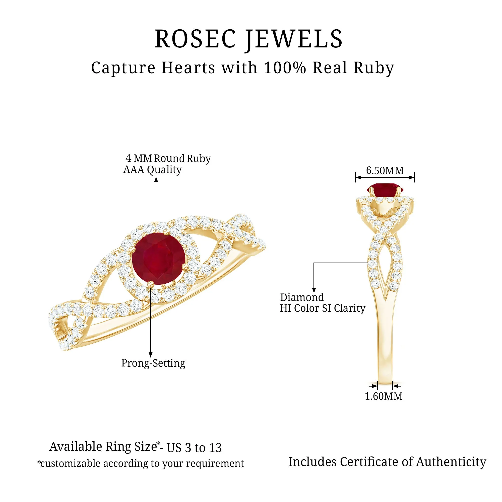 Round Ruby and Diamond Criss Cross Engagement Ring
