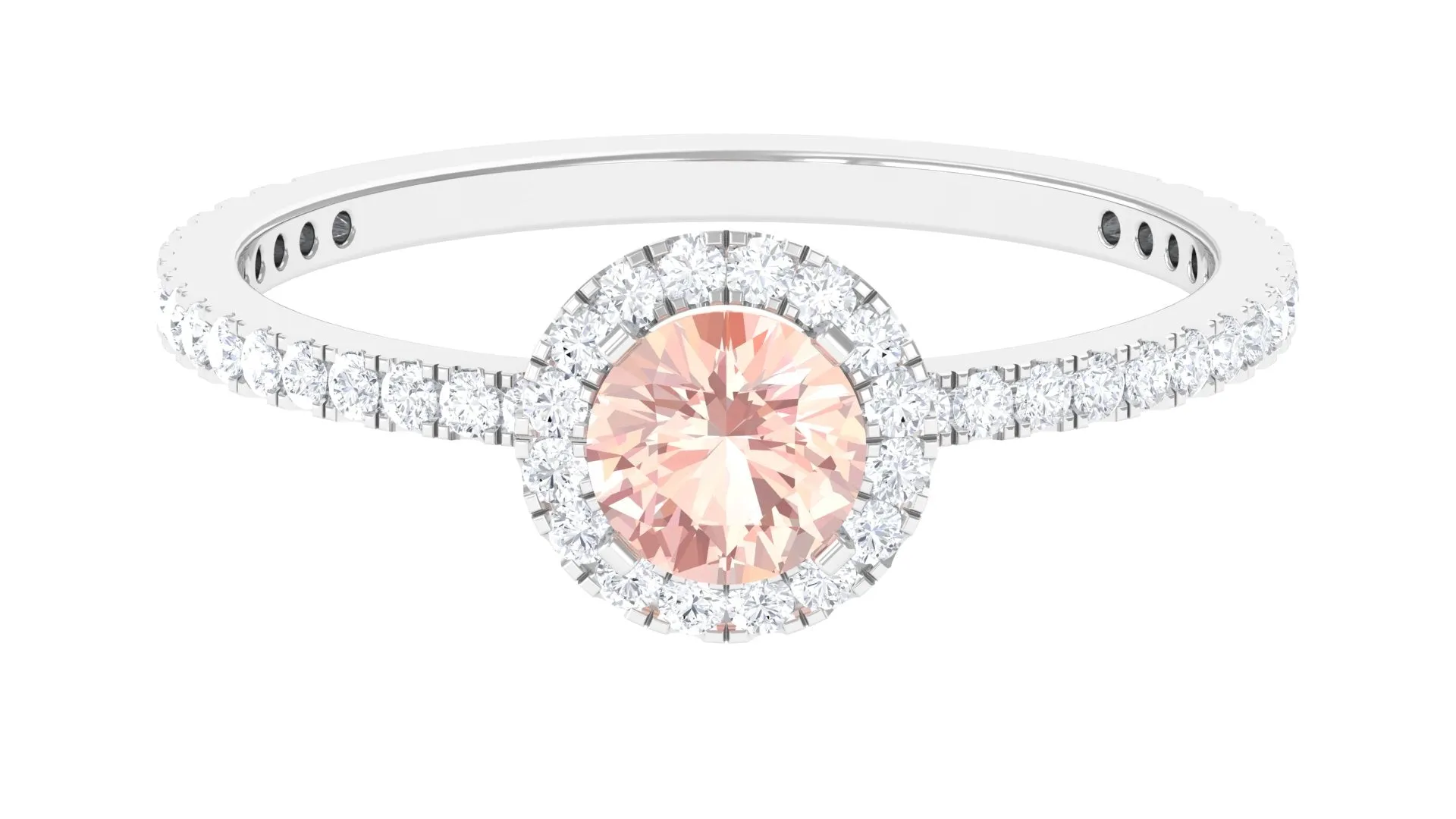 Round Shape Morganite Halo Engagement Ring with Diamond
