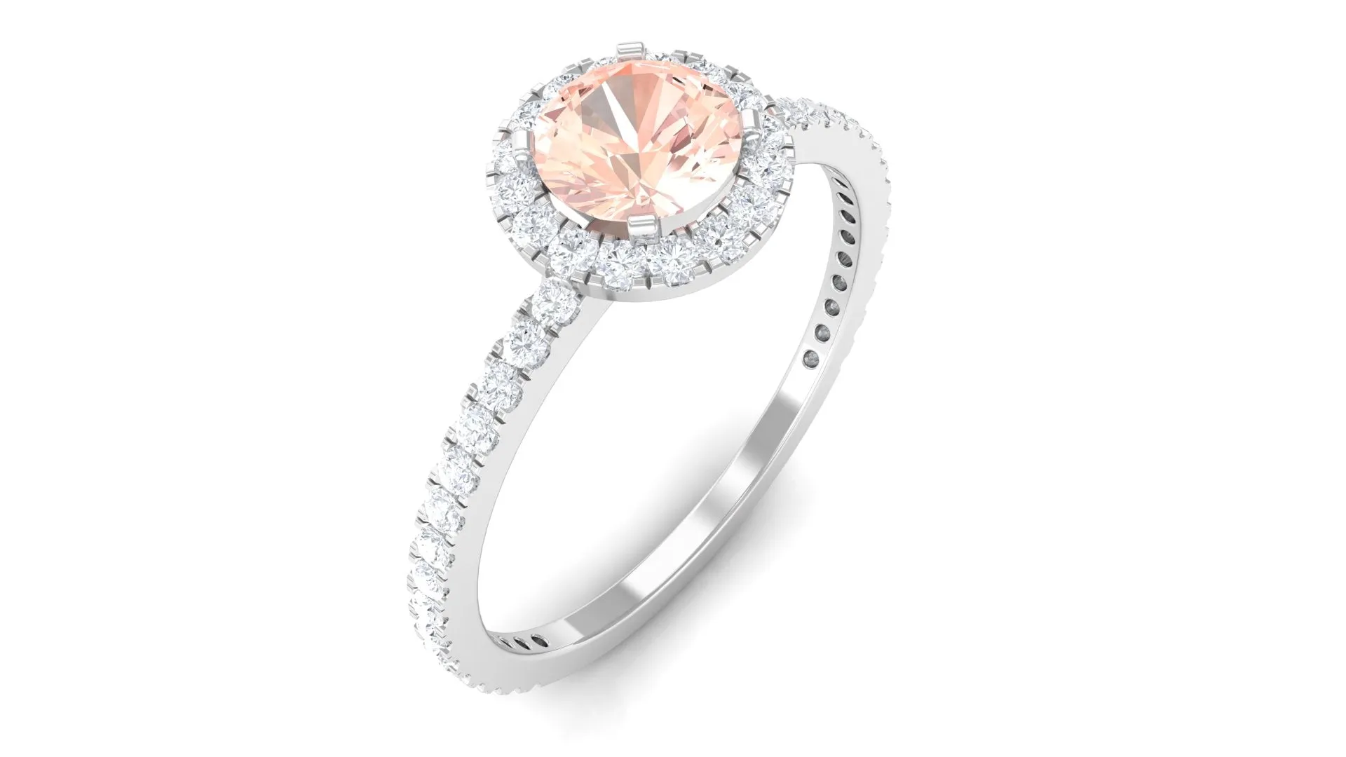 Round Shape Morganite Halo Engagement Ring with Diamond