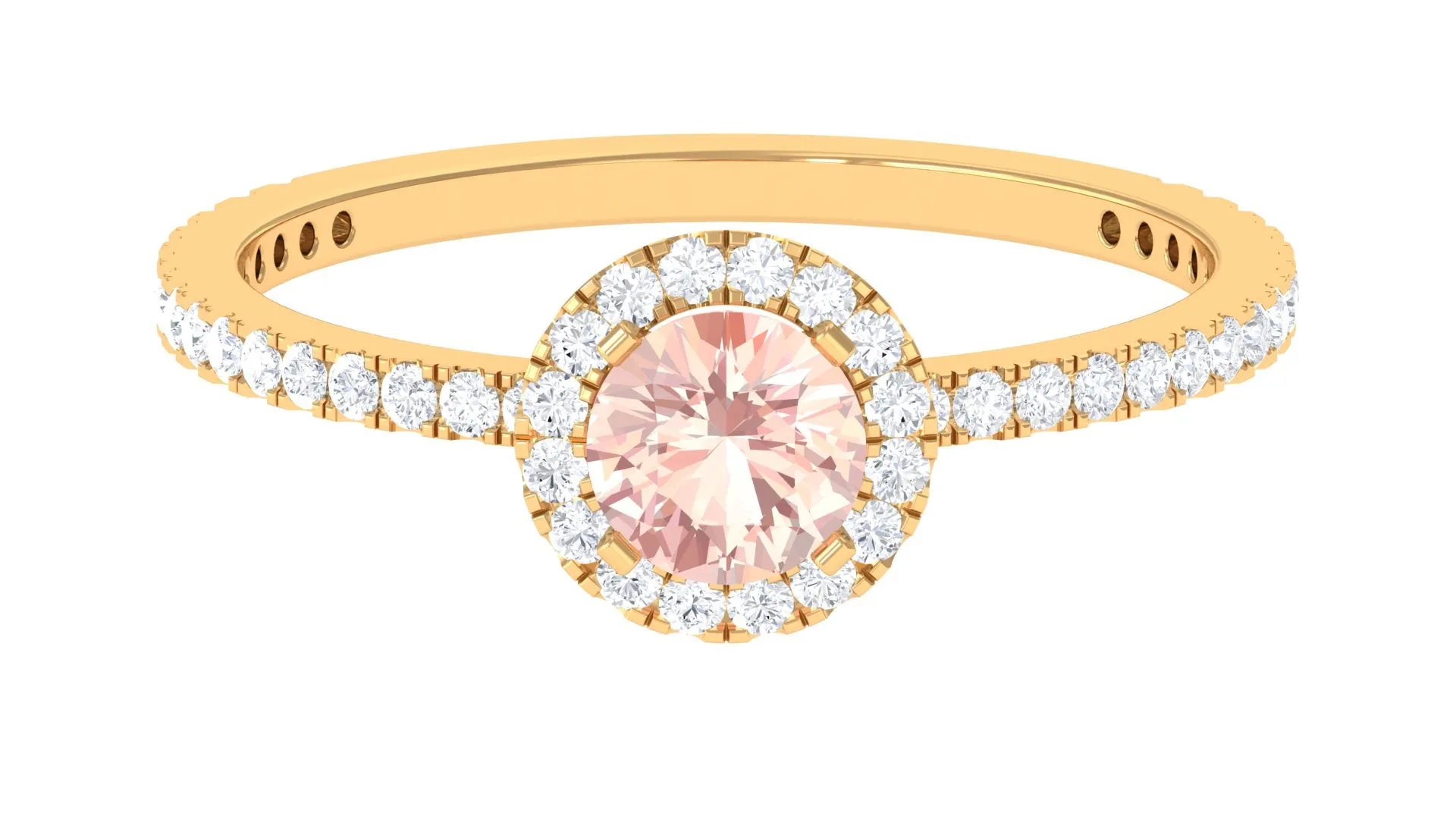 Round Shape Morganite Halo Engagement Ring with Diamond