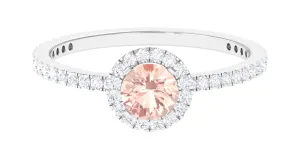 Round Shape Morganite Halo Engagement Ring with Diamond