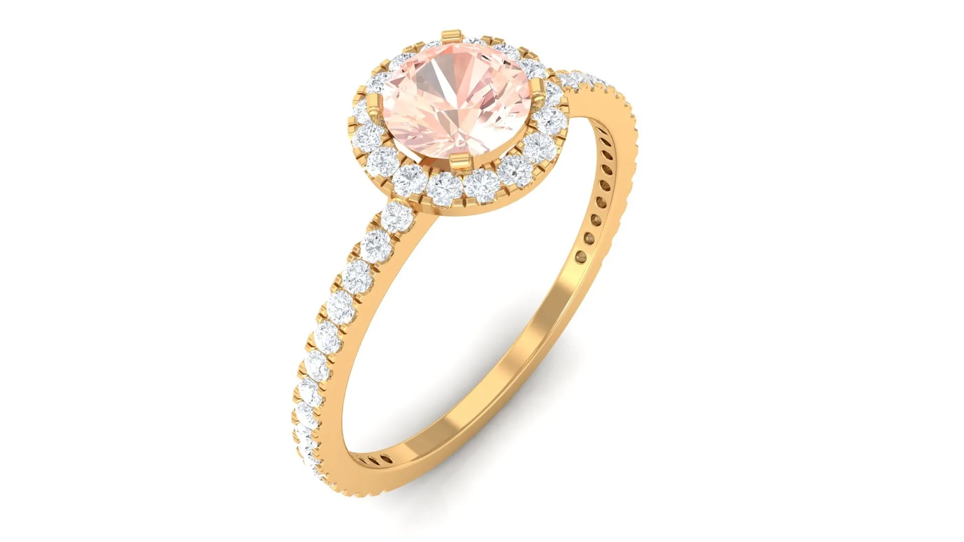 Round Shape Morganite Halo Engagement Ring with Diamond