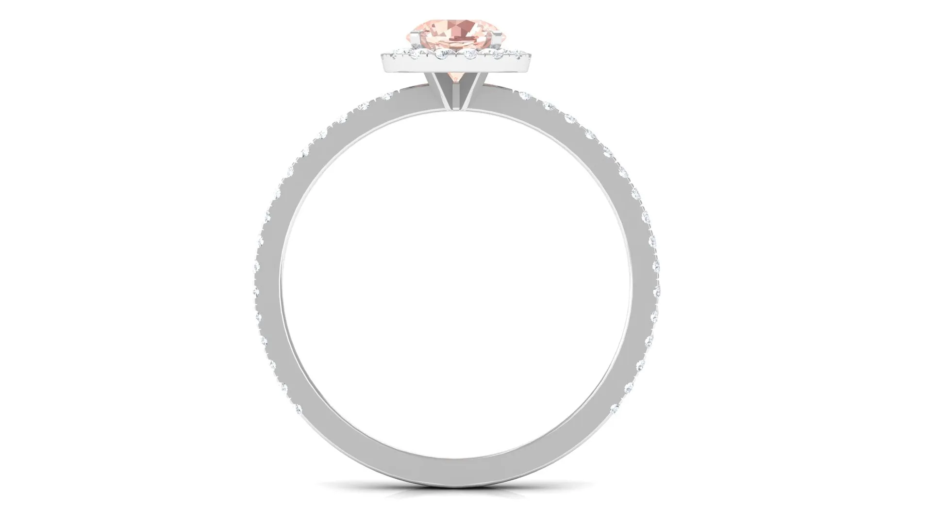 Round Shape Morganite Halo Engagement Ring with Diamond