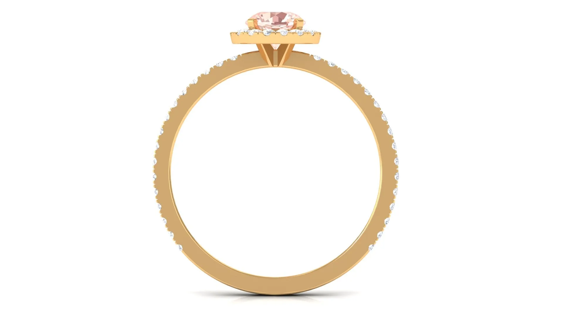 Round Shape Morganite Halo Engagement Ring with Diamond
