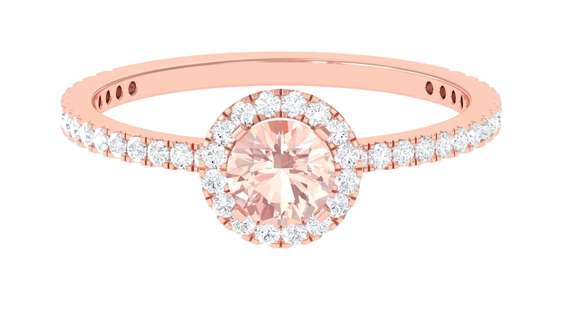 Round Shape Morganite Halo Engagement Ring with Diamond