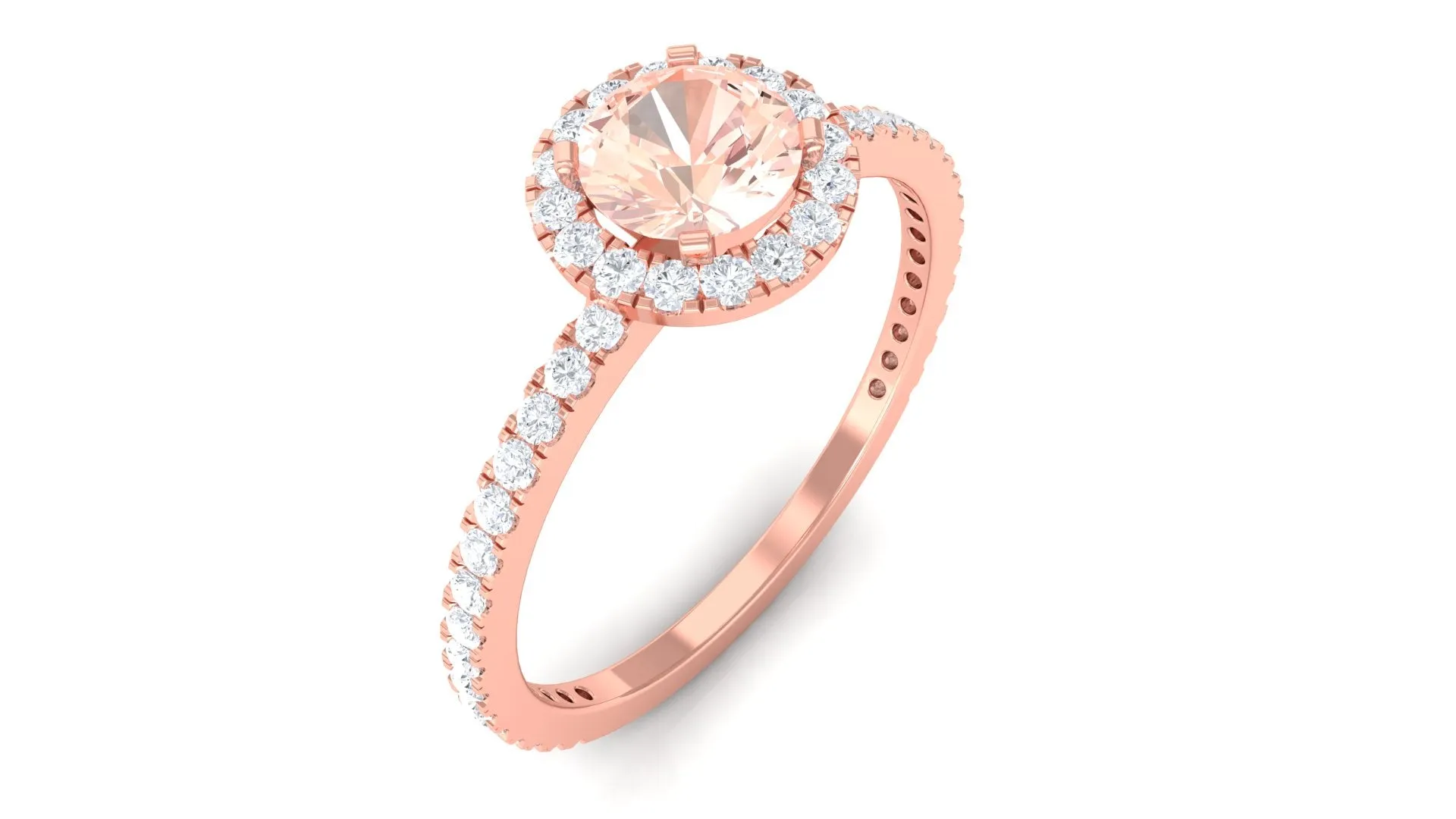 Round Shape Morganite Halo Engagement Ring with Diamond