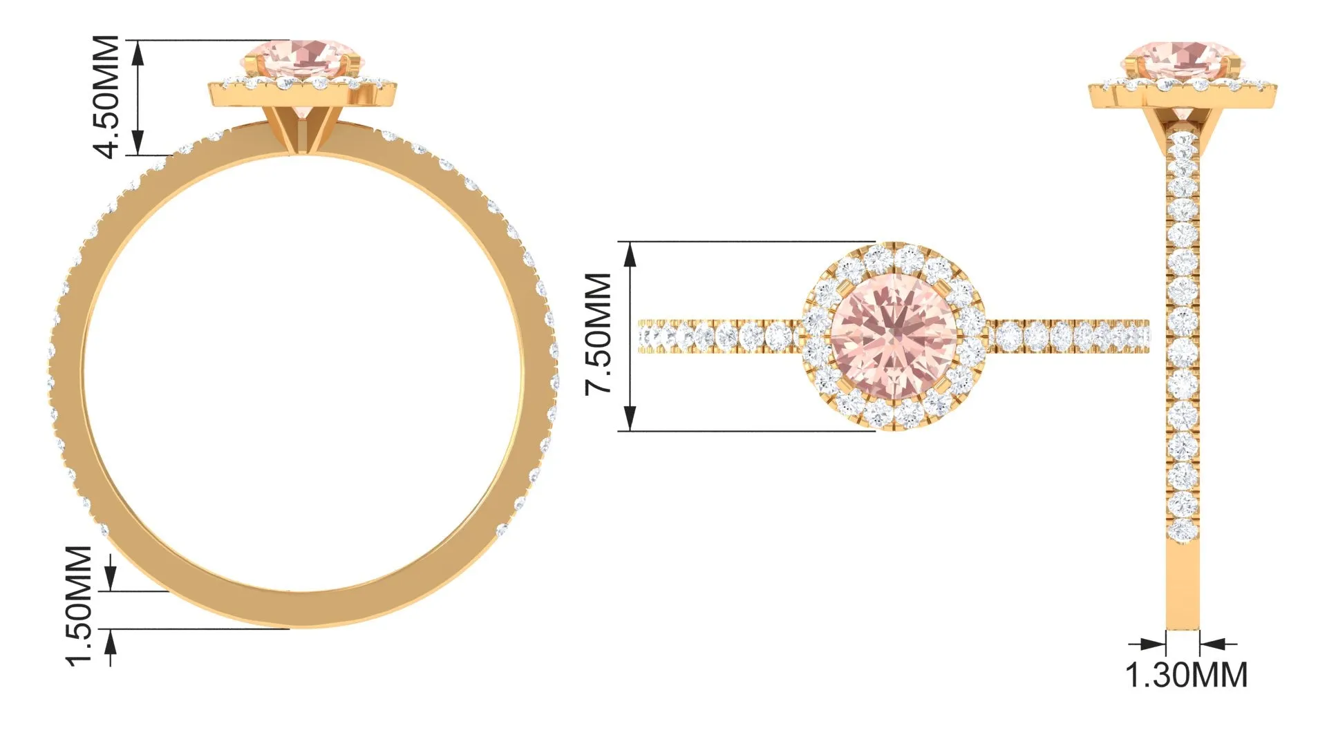 Round Shape Morganite Halo Engagement Ring with Diamond