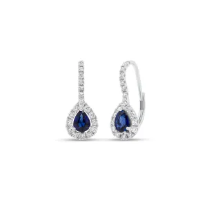 Sapphire & Diamond Teardrop Lever-Back Earrings