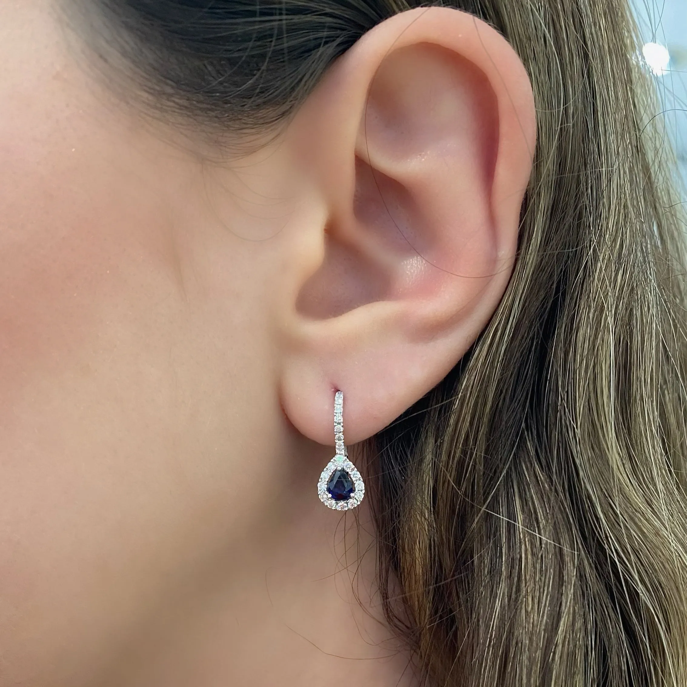 Sapphire & Diamond Teardrop Lever-Back Earrings