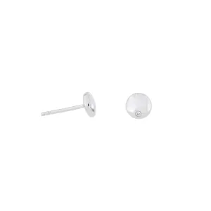 Silver & Diamond Double Curved Button Stud Earrings