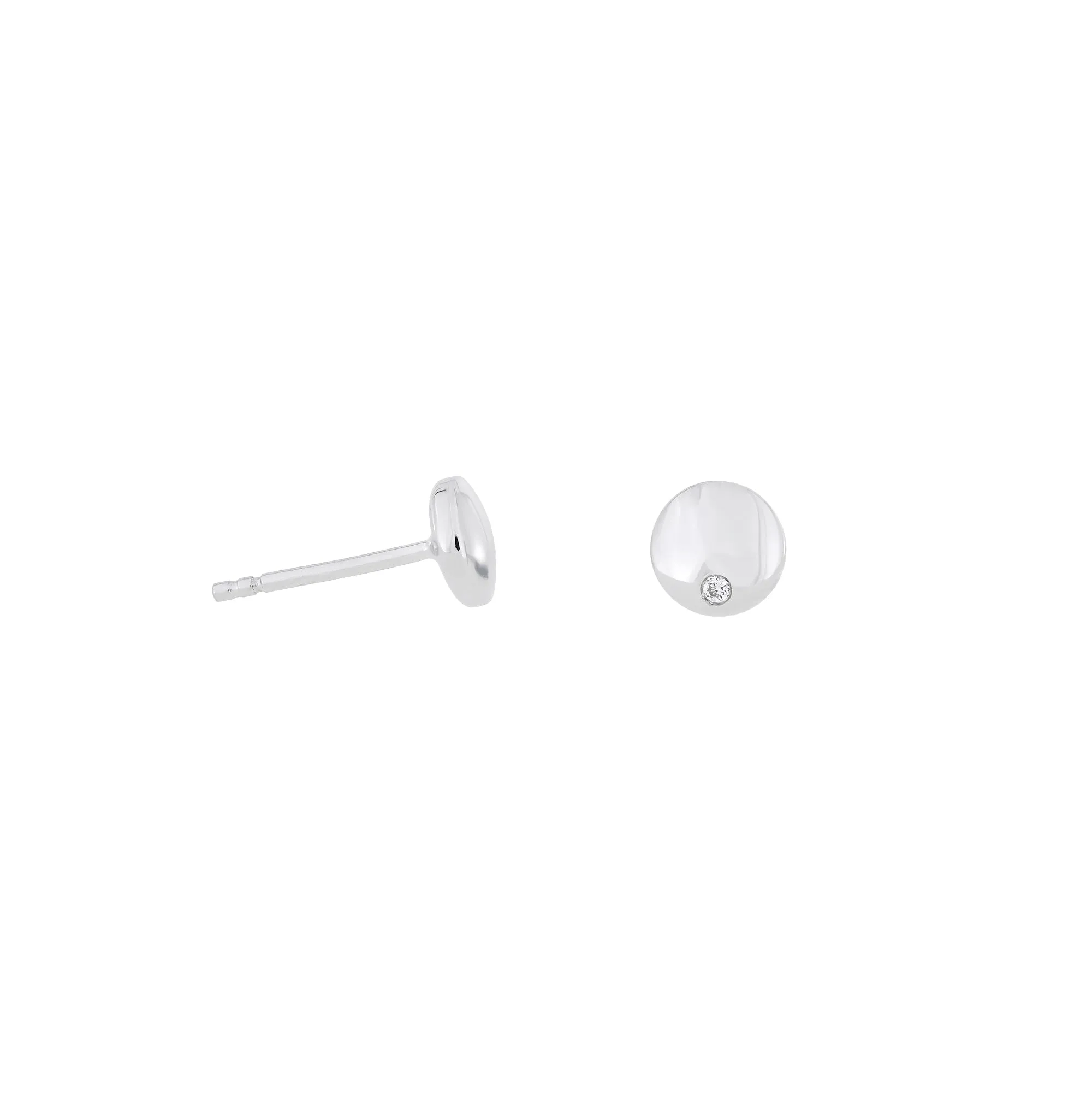 Silver & Diamond Double Curved Button Stud Earrings