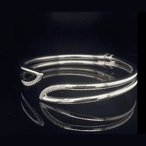 Silver Hinged Stone Set Bangle with Gold