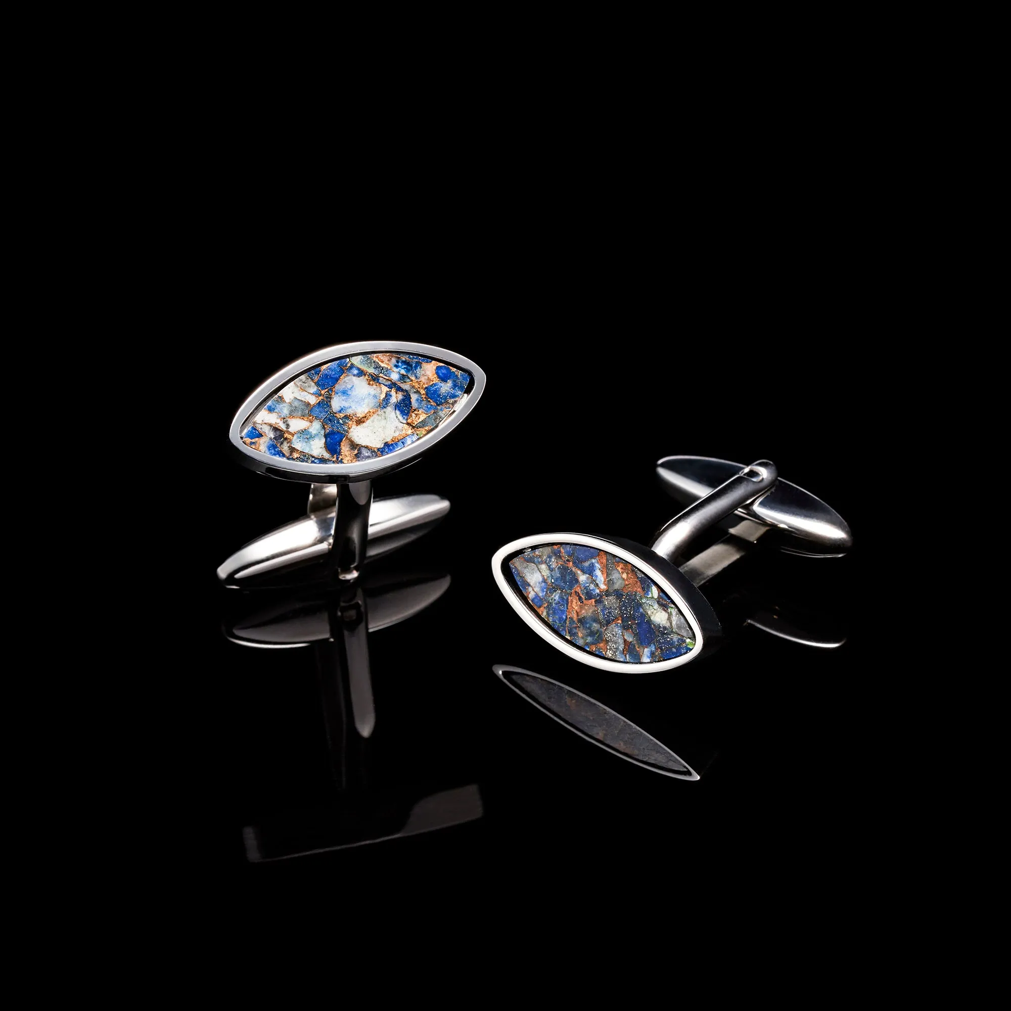 Silver Lapis Lazuli Copper Turquoise Eye Cufflinks