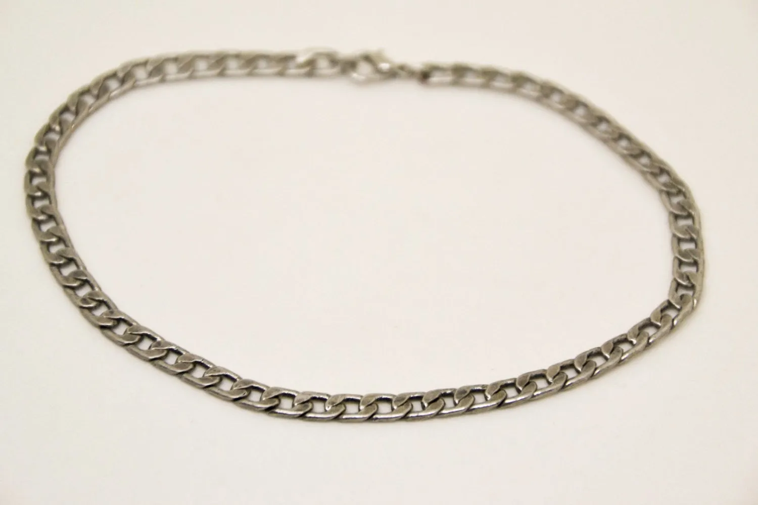 Silver plated link chain anklet for men, ankle bracelet, gift for him