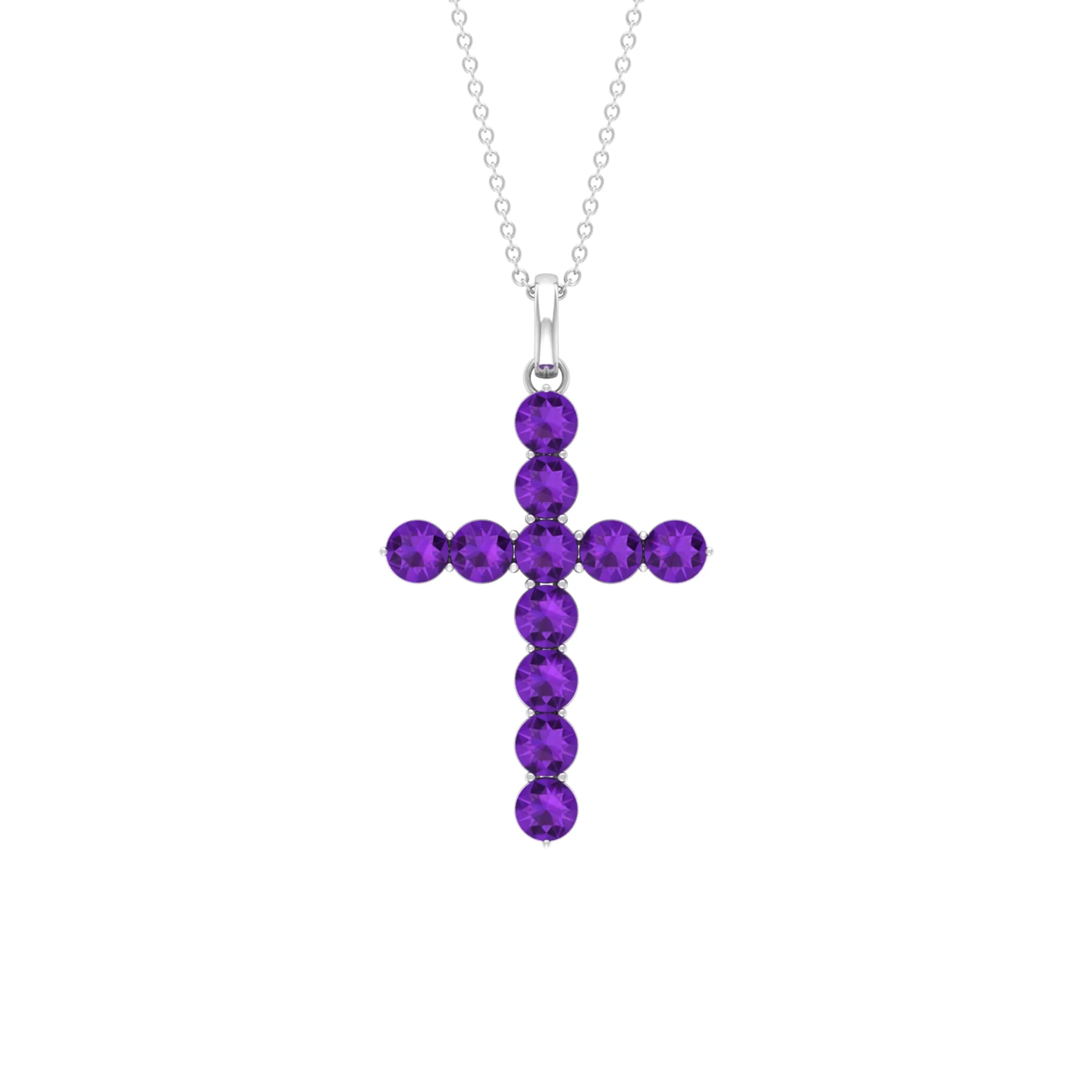 Simple Amethyst Holy Cross Pendant Necklace
