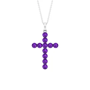 Simple Amethyst Holy Cross Pendant Necklace