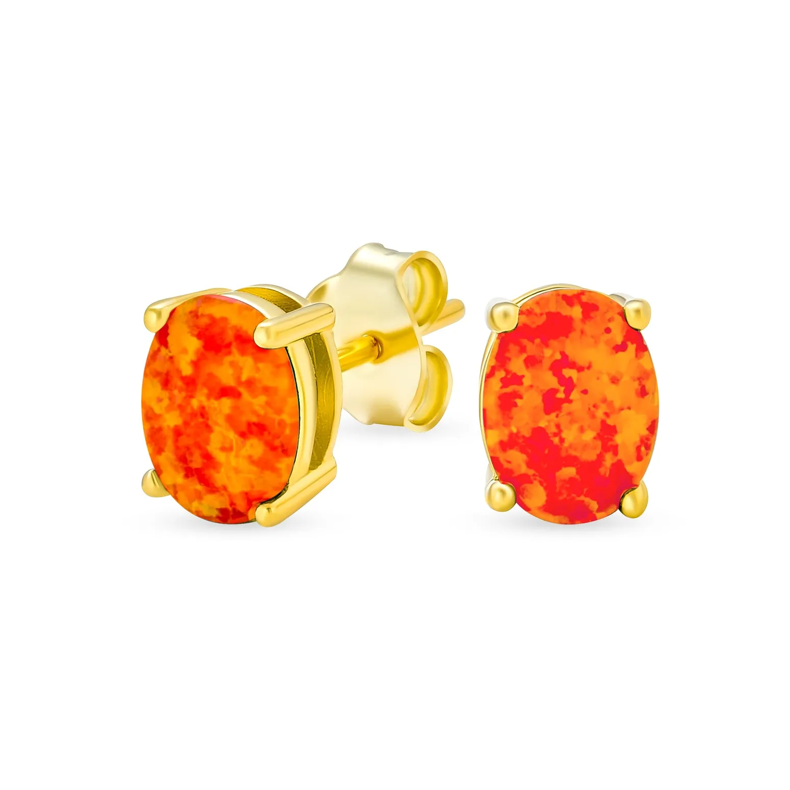Simple Classic Opal Oval Stud Earrings 14K Gold Silver 7MM October Birthstone