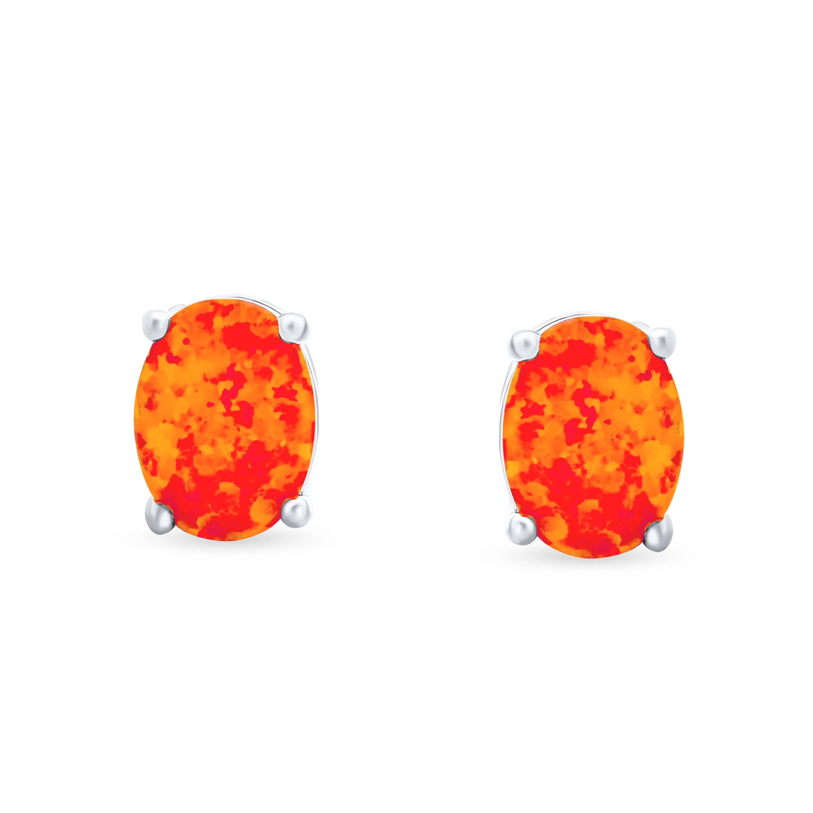 Simple Classic Opal Oval Stud Earrings 14K Gold Silver 7MM October Birthstone