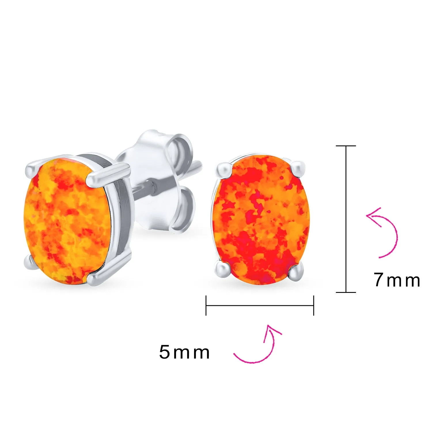 Simple Classic Opal Oval Stud Earrings 14K Gold Silver 7MM October Birthstone