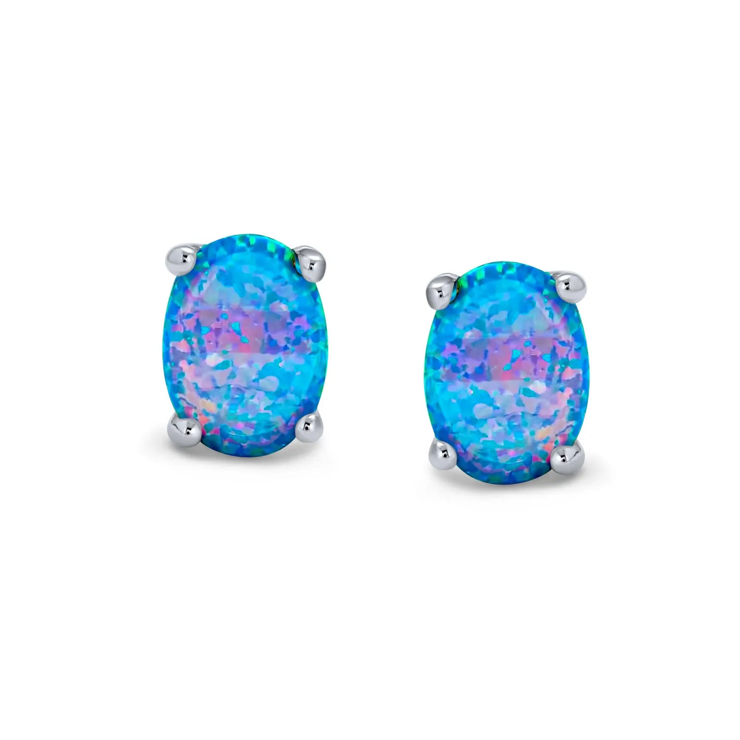 Simple Classic Opal Oval Stud Earrings 14K Gold Silver 7MM October Birthstone