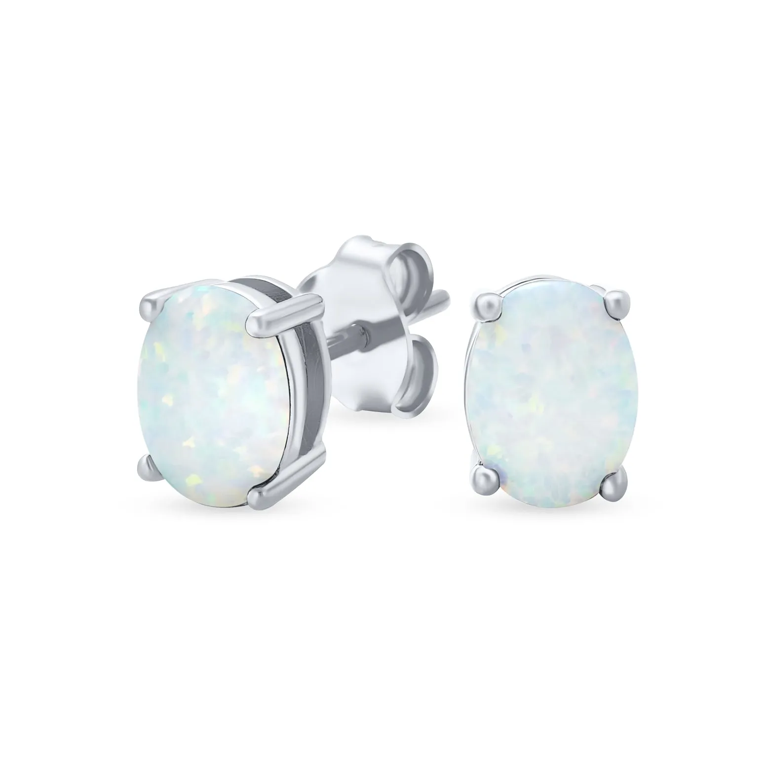 Simple Classic Opal Oval Stud Earrings 14K Gold Silver 7MM October Birthstone