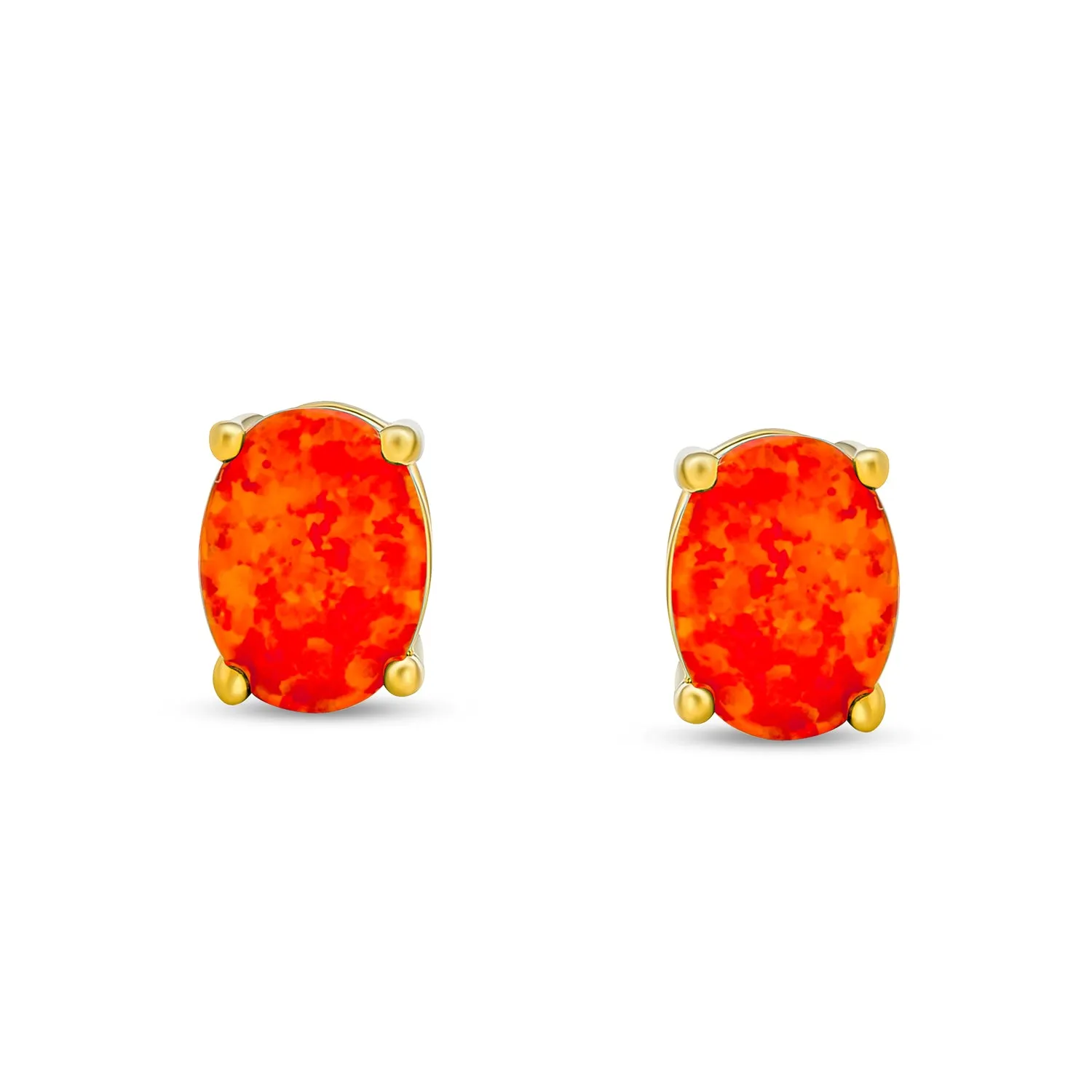 Simple Classic Opal Oval Stud Earrings 14K Gold Silver 7MM October Birthstone