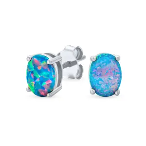 Simple Classic Opal Oval Stud Earrings 14K Gold Silver 7MM October Birthstone